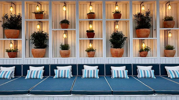 Hotel pool side sun lounges